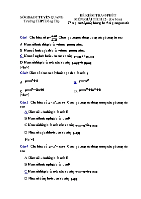 Đề kiểm tra 45 phút môn Giải tích 12  (cơ bản)
